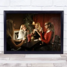 Card Game At Table With Same Woman Acting Activity Actor Actress Wall Art Print