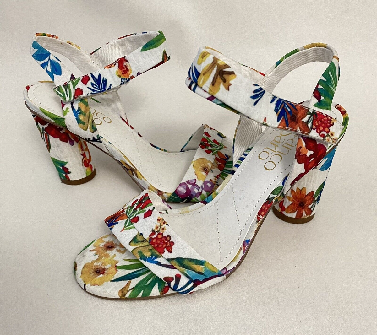 Franco Sarto Floral Ankle Strap Heeled Sandals M Block Heel