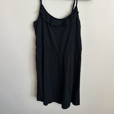 Ann Taylor Loft Dress Size MP Black Spaghetti Straps Ruffle Neck Babydoll Dress