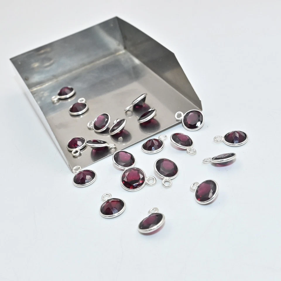 Garnet Round Briolette Bezel Connector, 7mm Natural Gemstone 925 Sterling Silver - Imagem 3 de 4