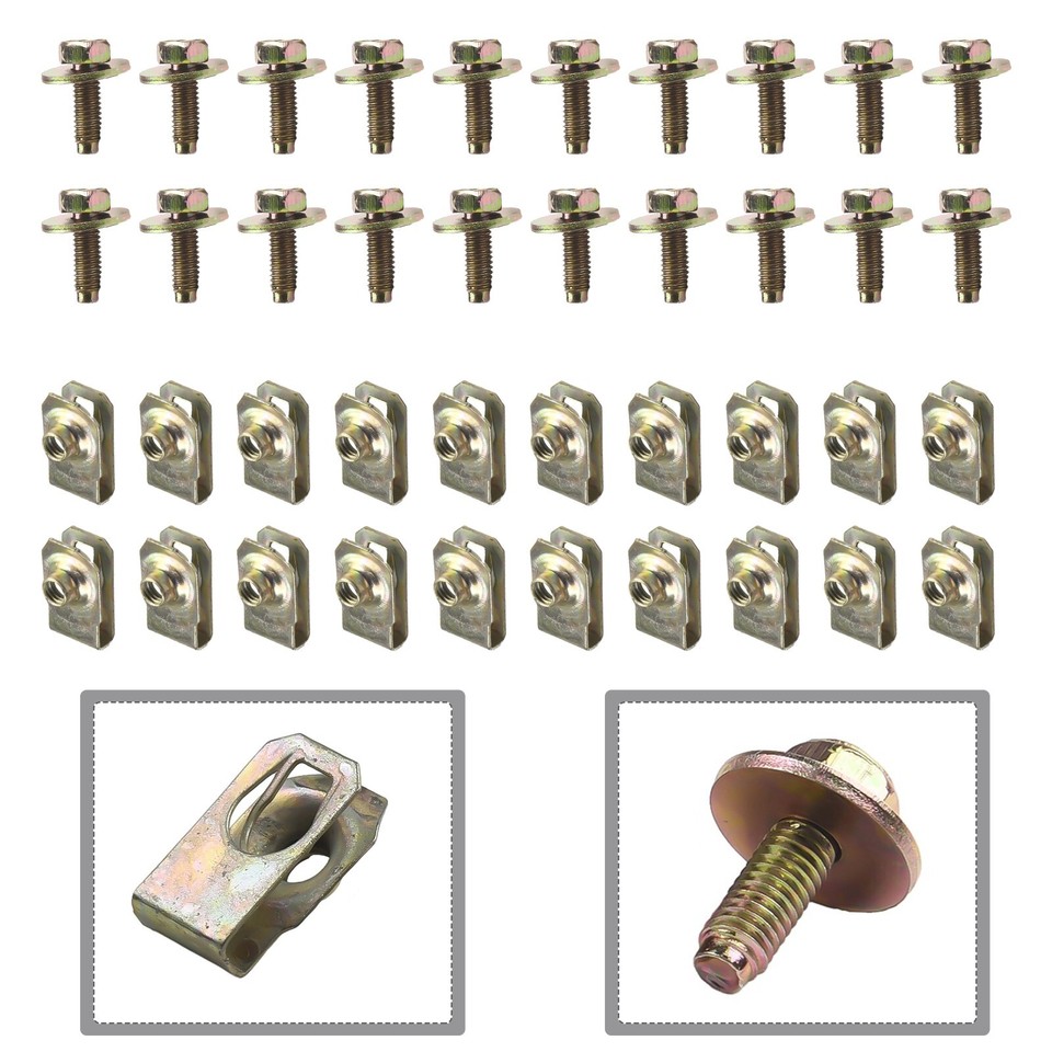 Easy Replacement Kit 40x Body Bolts and U nuts Clips for Car Undertray