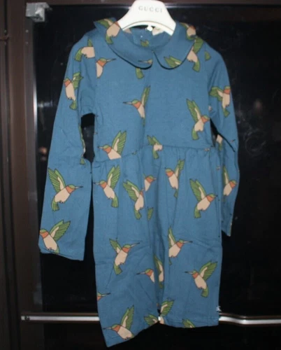 Carlijnq Girls Blue Hummingbird 95% Organic Cotton Dress