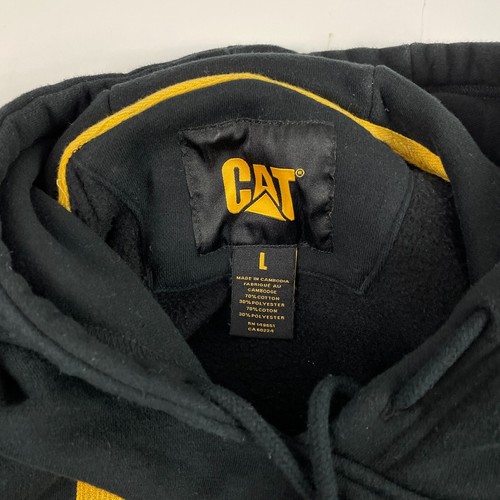 CAT Caterpillar Hoodie Mens Large Black Pullover Workwear Construction Durable - Picture 9 of 14
