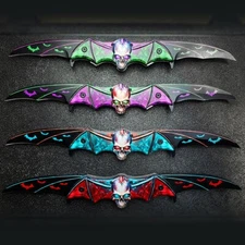 Zombie Skull Tactical Dual Blade Bat Spring Assisted Open Folding Pocket Knife
