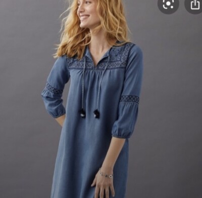 J Jill Denim Blue Embroidered Dress Size S/P 3/4 Sleeve | eBay
