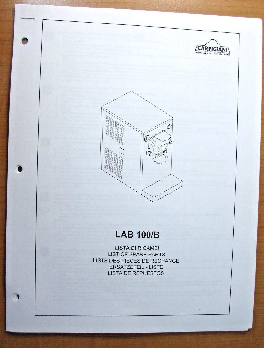 Carpigiani LAB 100/B Soft Serve Catalog Of Replacement Parts eBay