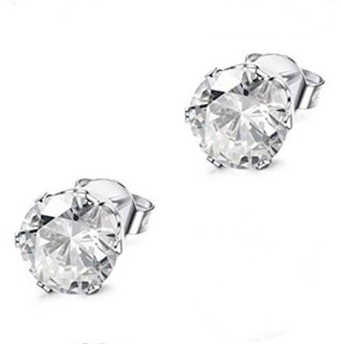4mm Clear CZ Stud Earrings, April Birthstone Cubic Zirconia, Stainless Steel 316 - Picture 8 of 8