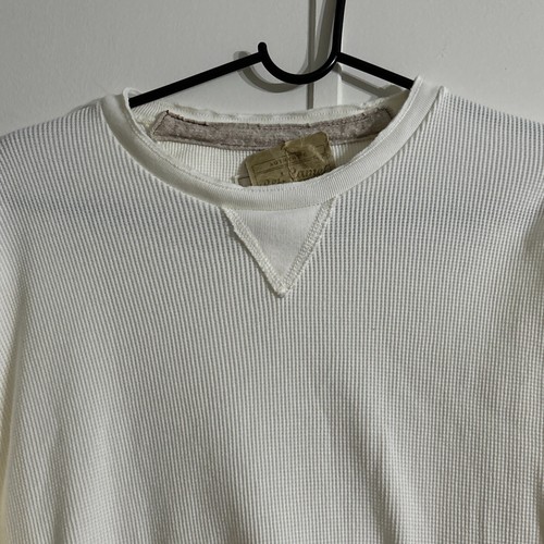 NEU Vintage rot camel weiß Thermo Waffel Strick Shirt Lot Henley Crew Baumwolle Large - Bild 4 von 18