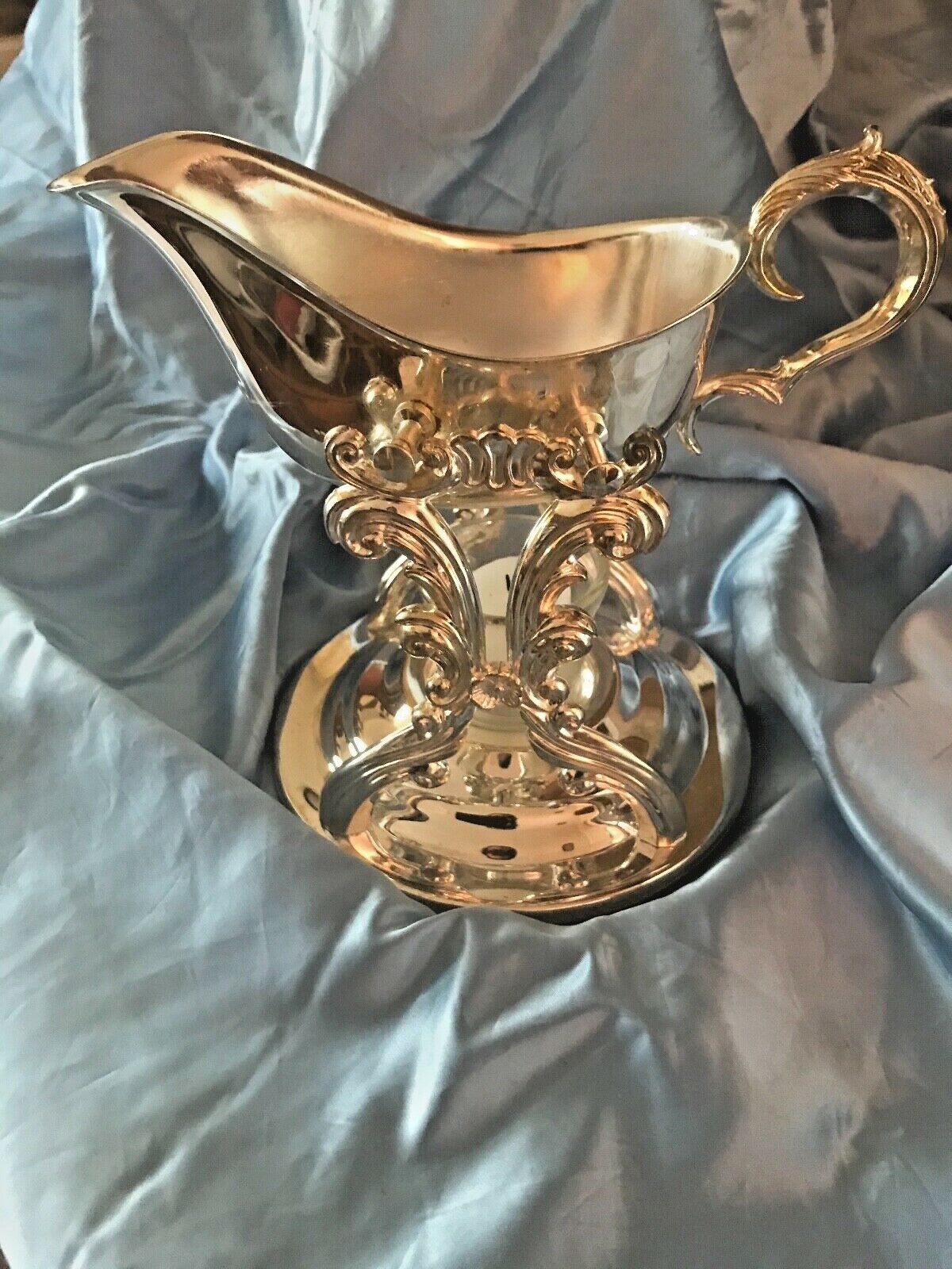 Vintage Gravy Boat On Stand w Warmer Candle Burner Silverplate Hong Kong eBay