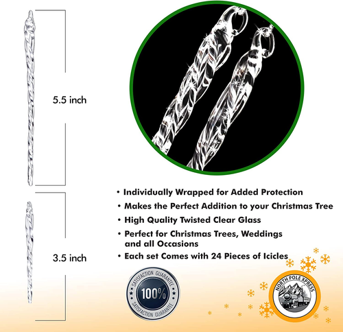 Juego de 24 adornos de hielo de vidrio transparente retorcido - Perfecto para árboles de Navidad - Imagen 3 de 12