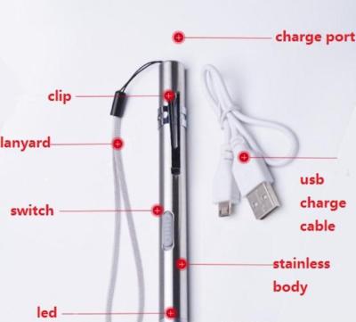 5'' LED USB RECHARGEABLE MINI FLASHLIGHT Stainless Steel Pen Light 1000 Lumens