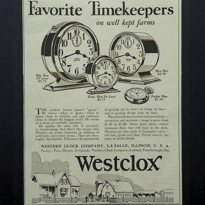 Westclox Big Ben Baby Ben Pocket Ben Alarm Clock Farm 1929 Vtg Print Ad