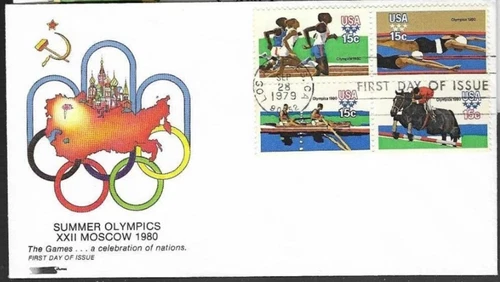 SUMMER OLYMPIC GAMES SPORTS SET 1979 MOSCOW RUSSIA SOFTONES CACHET FDC UNADDR
