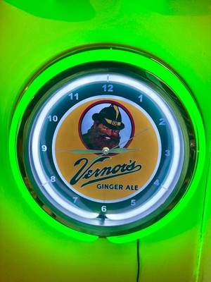 Vernor's Ginger Ale Michigan Soda Fountain Neon Style Retro LED Clock Sign