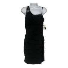 City Triangles Womens One-Shoulder Ruched Beaded Black Dress Size M Cocktail