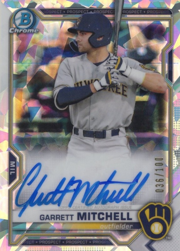 Garrett Mitchell 2021 Bowman Chrome Prospects Atomic Refractor Auto /100 CPA-GMI