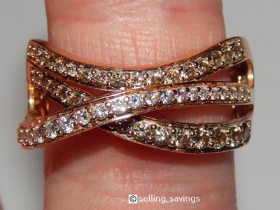 14K ROSE GOLD LEVIAN WHITE & CHOCOLATE DIAMOND CROSSOVER RING SIZE 7.25