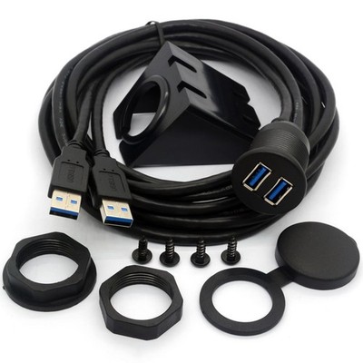 BSHTU USB 3.0 Flush Mount Cable, Dual USB Flush Dash Panel Mount Cable Male t...