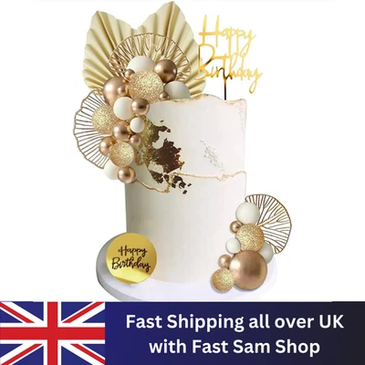 White Gold Balls Cake Toppers Balls Birthday Cake Decorations for Birthday Boho