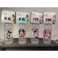 Disney Baby Bottles Minnie Mickey Mouse 9oz Medium Flow Silicone Nipple, 4 New