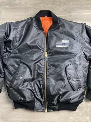 ROTHCO MIL-J-6141 MA-1 Flyer s Flight Bomber Jacket USAF Black Size L FLAG