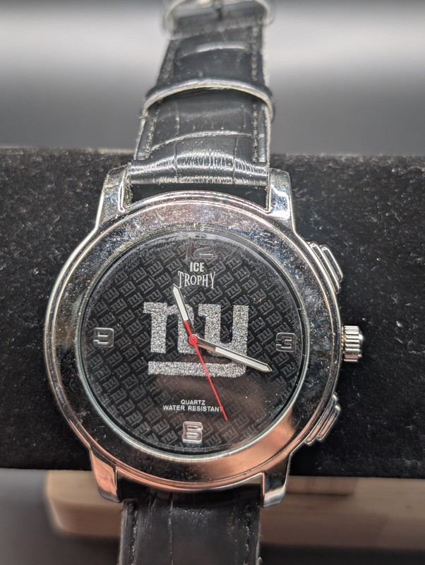 Vintage New York Giants Ice Trophy Relic Watch Black Leather Band