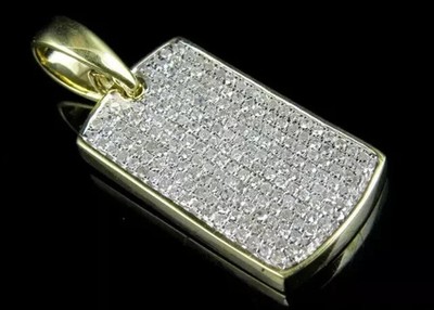 14k Yellow Gold Plated Men's Dog Tag Pendant 2Ct Round Cut Natural Moissanite
