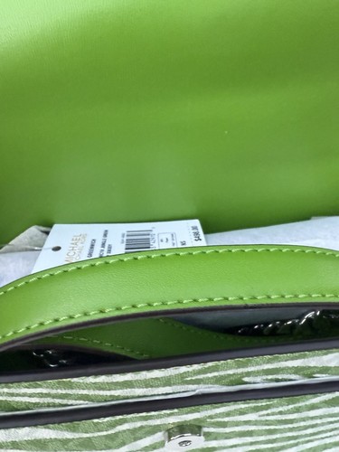 Michael Kors Greenwich Small Flap Crossbody Jungle Green Zebra Print Mk Logo Bag - Picture 7 of 8