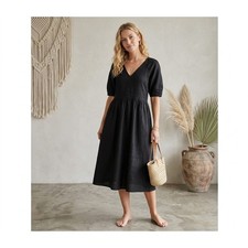 NEW Everlane The Linen Oversized Puff Sleeve Dress Black XS Sustainable
