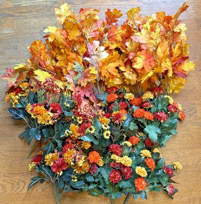 Lot of 14 Fall Floral & Leaf Bouquets - Mums, Sunflowers, Berries - Wreath DIY