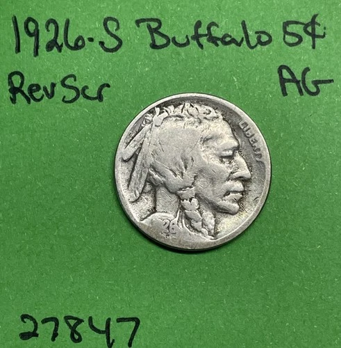 1926-S Buffalo 🦬 Indian Head Nickel 5c Ag About Good Reverse Scratch
