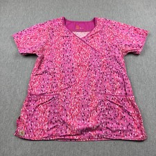 Carhartt Scrub Top Women Medium Pink Geometric V-Neck Medical Nurse Uniform