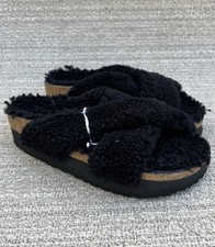 Birkenstock Papillio Daytona Shearling Teddy Platform Sandals Black Medium NEW