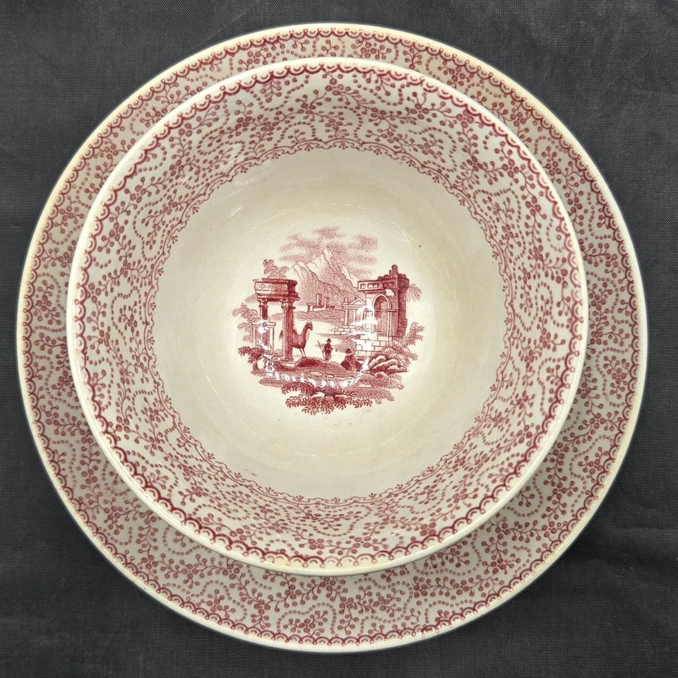 Pantheon Staffordshire Red Transferware Teacup & Saucer c.1842 Ridgway Morley - Image 3 of 4