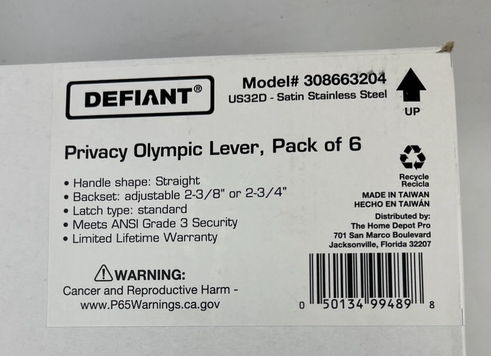 Botão de alavanca para porta de cama e banho cetim aço inoxidável DEFIANT Olympic 308663204 (OB) 6 peças - Imagem 3 de 4