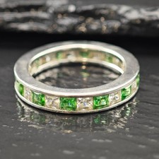 Sterling Silver Ring Green and White CZ Band Size 9