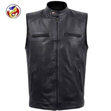 DF-MBVb2-New Custom Black Leather Motorcycle Vest Concealed Carry Bike Waistcoat