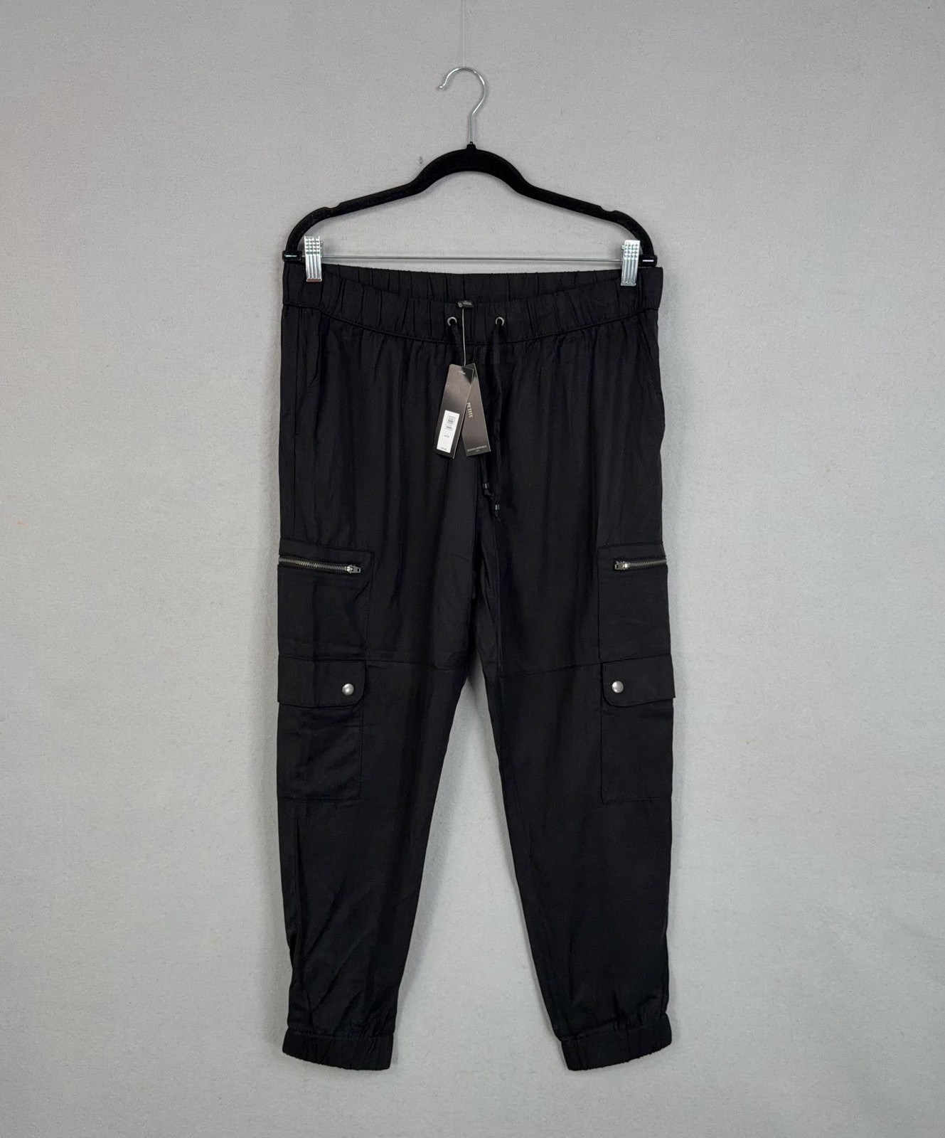Womens Large Petite Black Jogger Cargo Cuffed Utility
