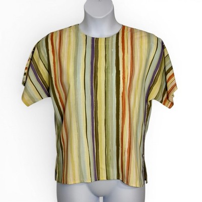 Vintage GW Division Of Graff Striped Blouse USA 80s 90s Artsy Painterly Top Sz 8