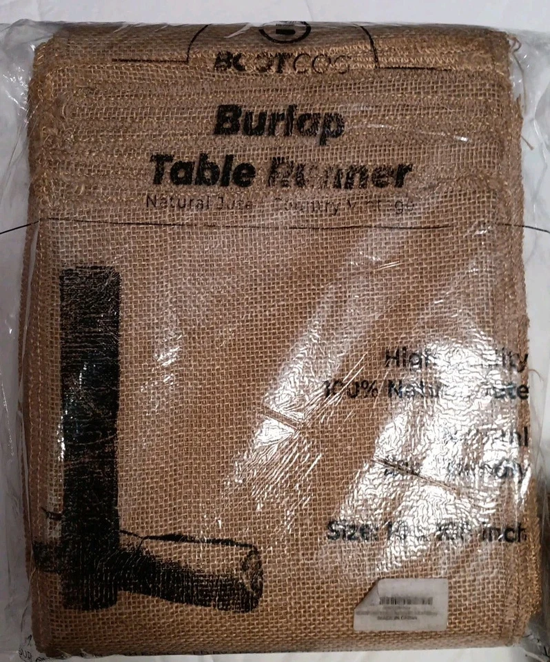 Corredores de mesa de arpillera 100 % yute natural 10x108" paquete de 10 3 juegos disponibles Foto 2 de 4