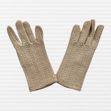 New Vintage 50s 60s Girls Hand Crocheted Gloves Beige Mercerized Cotton Sz Small