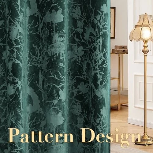  Cortinas de Terciopelo para Dormitorio Super 52"W x 108"L (Pack de 2) Lotus-Vintage Verde Foto 3 de 4