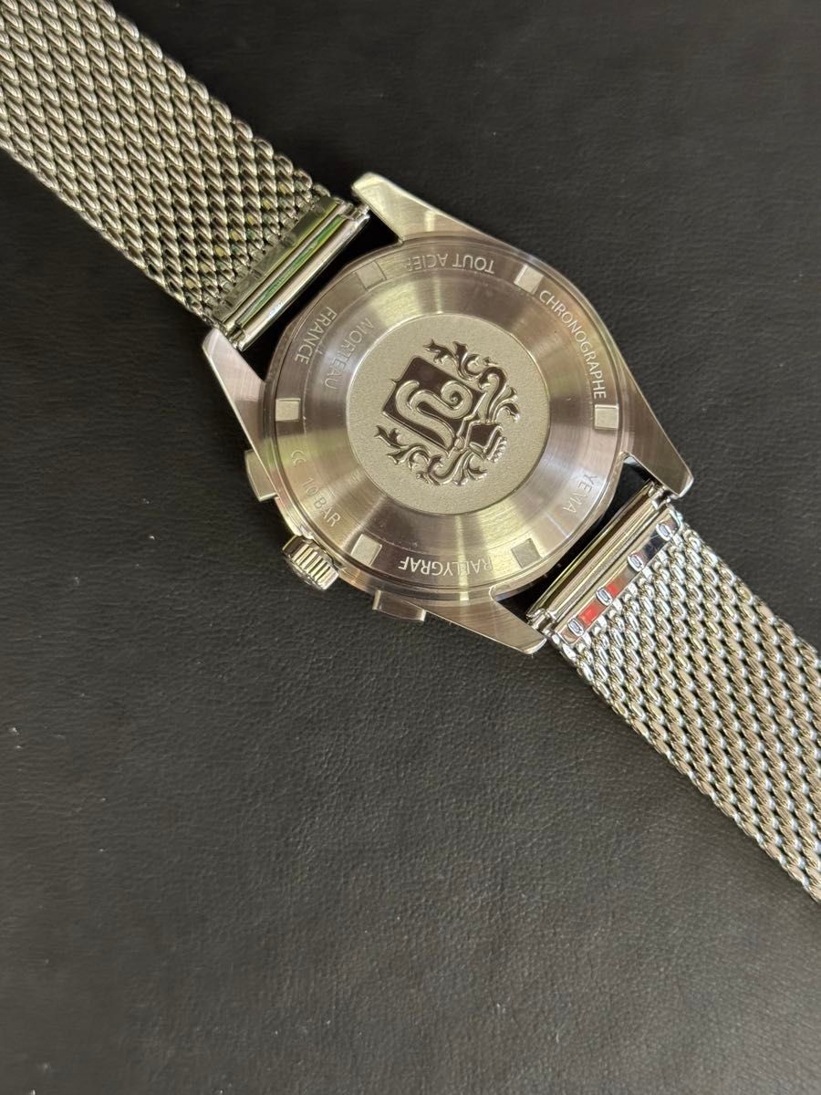 YEMA Rallygraf Reverse Panda Chronograph Watch Quartz Steel Mesh