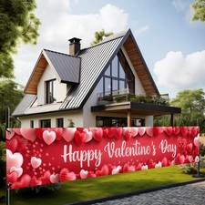 Happy Valentine's Day Banner - XtraLarge, 120x20 Inch  Red  Pink Heart Valenti