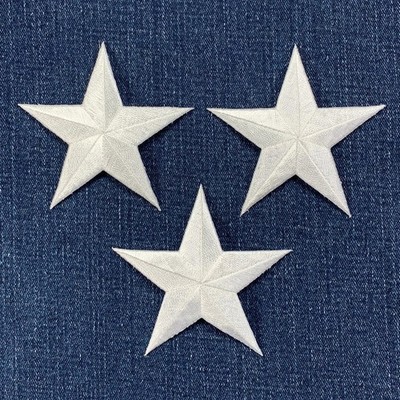 3-Pack Large White Star Applique Patch - Embroidered Decorative Badge 3-1/8''