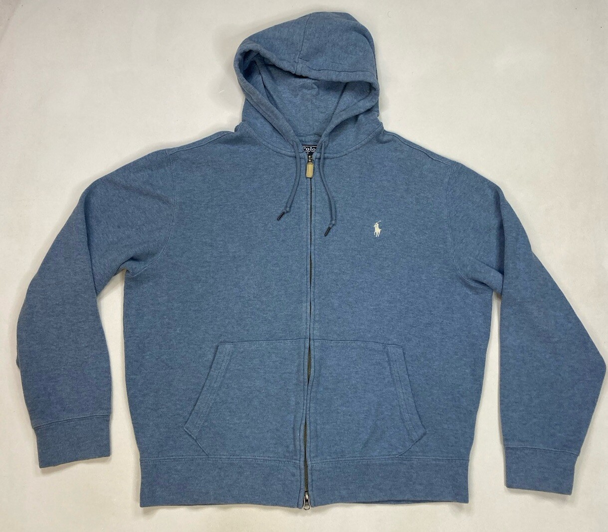 Polo Ralph Lauren Full Zip Felpa con Cappuccio Uomo Grande Blu Pony Bianco