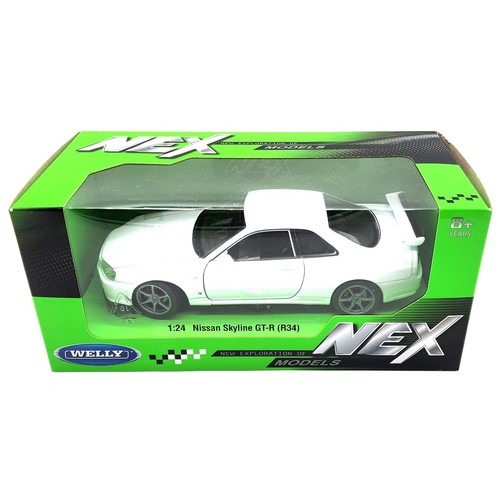 White Nissan Skyline GT-R R34 Kids Metal Diecast Model Toy Car Welly Nex 1:24 8+ - 第 4/6 張圖片