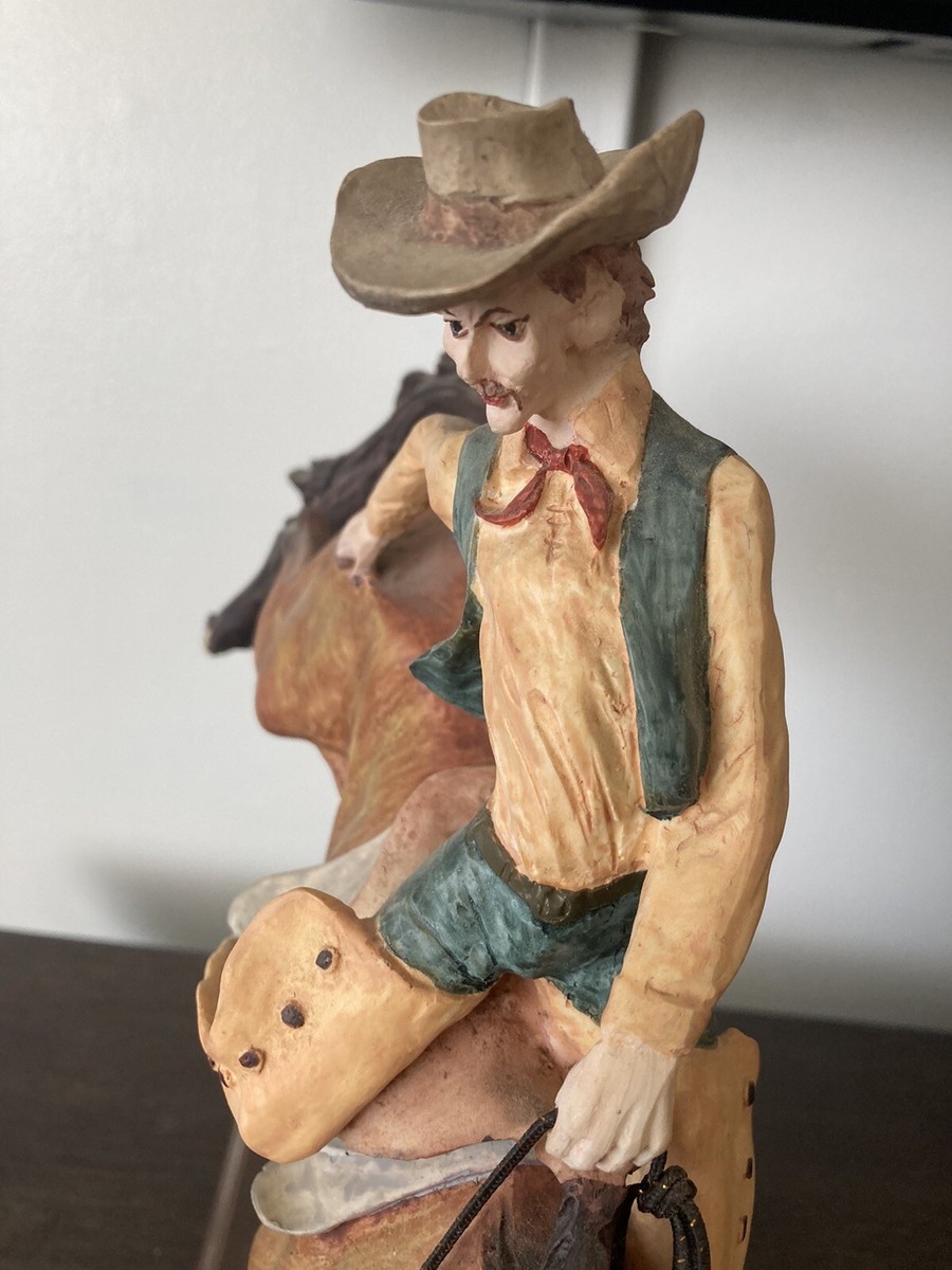 Vintage Bucking Bronco Cowboy & Horse Porcelain Ceramic Statue
