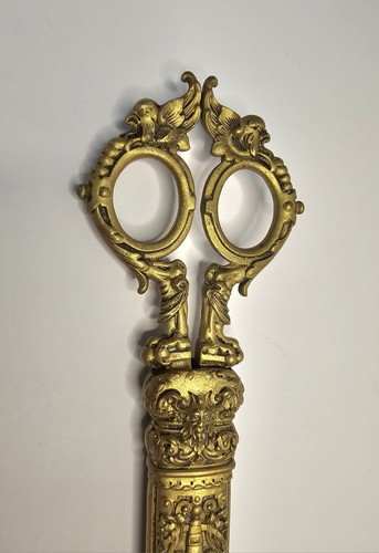 Antique Victorian Ornate Heavy Brass Handled Scissors & Sheath - Picture 2 of 14