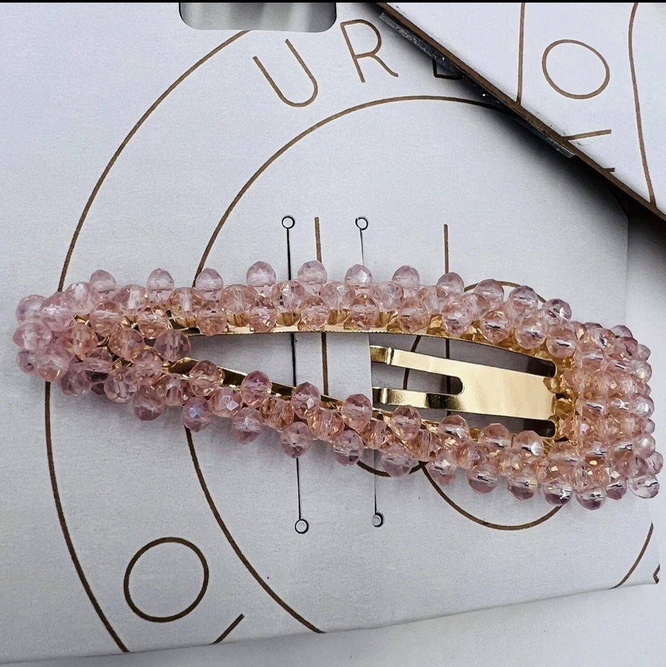 NUEVO CON ETIQUETAS Urban Outfitters Pastel Rosa Claro Cuentas Brillante Dorado Clip de Pelo Juego de Correas Foto 2 de 4
